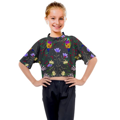 Bird Flower Plant Nature Kids Mock Neck T-shirt by Maspions