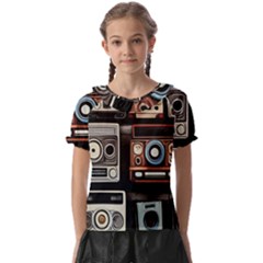 Retro Cameras Old Vintage Antique Technology Wallpaper Retrospective Kids  Frill Chiffon Blouse by Grandong