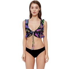 Abstract Pattern Flora Flower Low Cut Ruffle Edge Bikini Top by Maspions