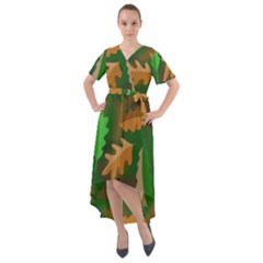 Leaves Foliage Pattern Oak Autumn Front Wrap High Low Dress by Maspions