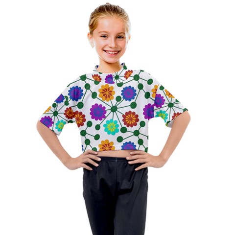 Bloom Plant Flowering Pattern Kids Mock Neck T-shirt by Maspions