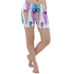 Pen Peacock Colors Colored Pattern Lightweight Velour Yoga Shorts by Maspions