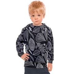 Leaves Flora Black White Nature Kids  Hooded Pullover by Maspions