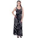 Leaves Flora Black White Nature Sleeveless Velour Maxi Dress View1