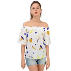 Pattern-fruit-apples-green Off Shoulder Short Sleeve Top by Maspions