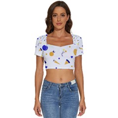 Pattern-fruit-apples-green Short Sleeve Square Neckline Crop Top  by Maspions