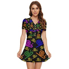 Pattern-repetition-snail-blue V-neck High Waist Chiffon Mini Dress by Maspions