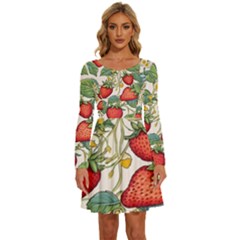 Strawberry-fruits Long Sleeve Wide Neck Velvet Dress by Maspions