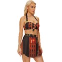 Sci-fi Futuristic Science Fiction City Neon Scene Artistic Technology Machine Fantasy Gothic Town Bu Vintage Style Bikini Top and Skirt Set  View3