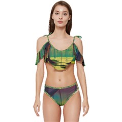 Nature Swamp Water Sunset Spooky Night Reflections Bayou Lake Ruffle Edge Tie Up Bikini Set	 by Posterlux