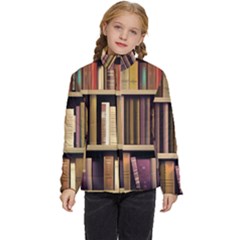 Books Bookshelves Office Fantasy Background Artwork Book Cover Apothecary Book Nook Literature Libra Kids  Puffer Bubble Jacket Coat by Posterlux