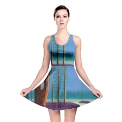 Artwork Outdoors Night Trees Setting Scene Forest Woods Light Moonlight Nature Reversible Skater Dress by Posterlux