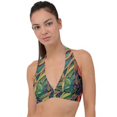 Outdoors Night Setting Scene Forest Woods Light Moonlight Nature Wilderness Leaves Branches Abstract Halter Plunge Bikini Top by Posterlux