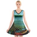 Boat Canoe Swamp Bayou Roots Moss Log Nature Scene Landscape Water Lake Setting Abandoned Rowboat Fi V-Neck Sleeveless Dress View1