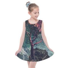 Night Sky Nature Tree Night Landscape Forest Galaxy Fantasy Dark Sky Planet Kids  Summer Dress by Posterlux