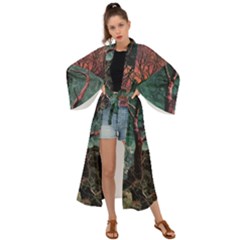 Night Sky Nature Tree Night Landscape Forest Galaxy Fantasy Dark Sky Planet Maxi Kimono by Posterlux