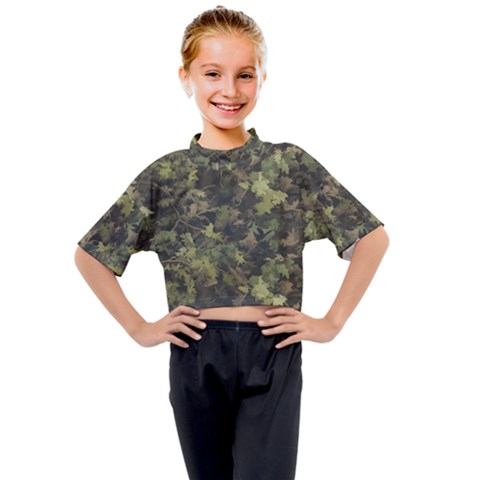 Green Camouflage Military Army Pattern Kids Mock Neck T-shirt by Maspions