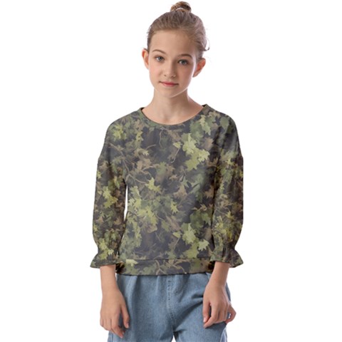 Green Camouflage Military Army Pattern Kids  Cuff Sleeve Top by Maspions