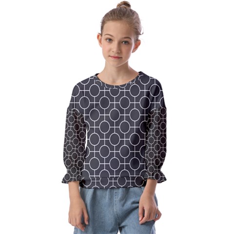 Geometric Pattern Design White Kids  Cuff Sleeve Top by Maspions