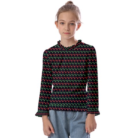 Geometric Pattern Design Line Kids  Frill Detail T-shirt by Maspions