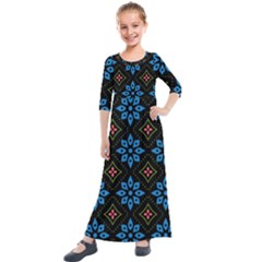 Flowers Pattern Floral Seamless Kids  Quarter Sleeve Maxi Dress by Maspions