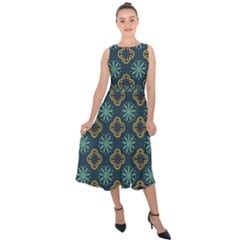 Flowers Pattern Design Abstract Midi Tie-back Chiffon Dress by Maspions