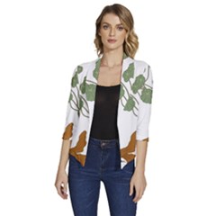 Nasturtium Flowers Plant Leaves Women s Draped Front 3/4 Sleeve Shawl Collar Jacket by Maspions