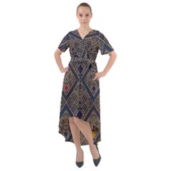 Pattern Seamless Antique Luxury Front Wrap High Low Dress by Maspions