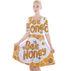 Bee Honey Honeycomb Hexagon Quarter Sleeve A-line Dress by Maspions