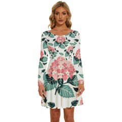 Flowers Hydrangeas Long Sleeve Wide Neck Velvet Dress by Maspions