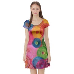 Colorful Abstract Patterns Short Sleeve Skater Dress by Maspions