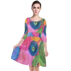 Colorful Abstract Patterns Quarter Sleeve Waist Band Dress by Maspions