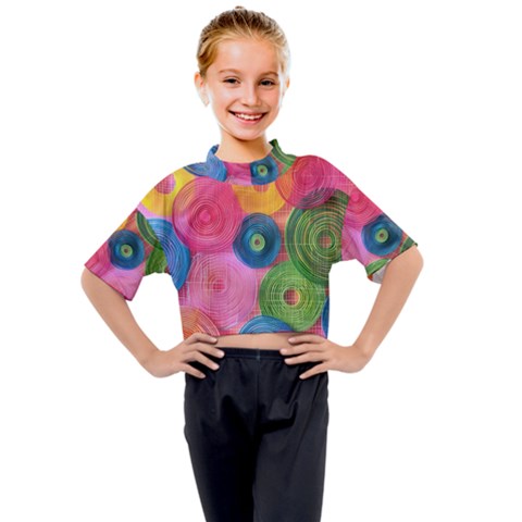 Colorful Abstract Patterns Kids Mock Neck T-shirt by Maspions