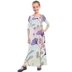 Flower Paint Flora Nature Plant Kids  Quarter Sleeve Maxi Dress by Maspions