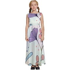 Flower Paint Flora Nature Plant Kids  Satin Sleeveless Maxi Dress by Maspions