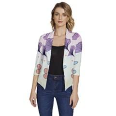 Flower Paint Flora Nature Plant Women s Draped Front 3/4 Sleeve Shawl Collar Jacket by Maspions