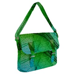 3d Leaves Texture Sheet Blue Green Buckle Messenger Bag by Cemarart