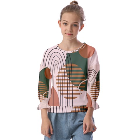 Line Forms Art Drawing Background Kids  Cuff Sleeve Top by Maspions