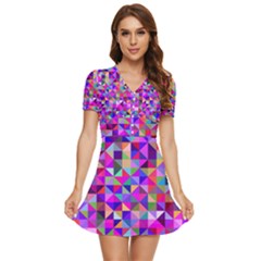 Floor Colorful Triangle V-neck High Waist Chiffon Mini Dress by Maspions