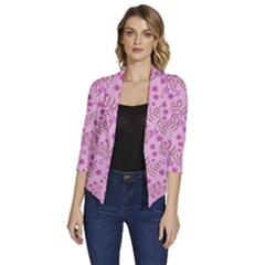 Illustration Pattern Seamless Women s Draped Front 3/4 Sleeve Shawl Collar Jacket by Maspions