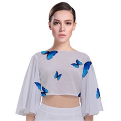 Butterfly-blue-phengaris Tie Back Butterfly Sleeve Chiffon Top by saad11