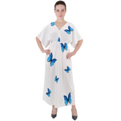 Butterfly-blue-phengaris V-neck Boho Style Maxi Dress by saad11