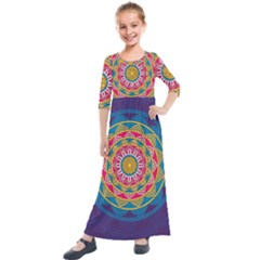 Abstract Digital Artwork Kids  Quarter Sleeve Maxi Dress by Maspions