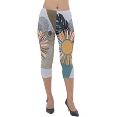 Boho Leaves Botanical Retro Vintage Lightweight Velour Capri Leggings  by Maspions