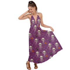 Skull Halloween Pattern Backless Maxi Beach Dress by Maspions