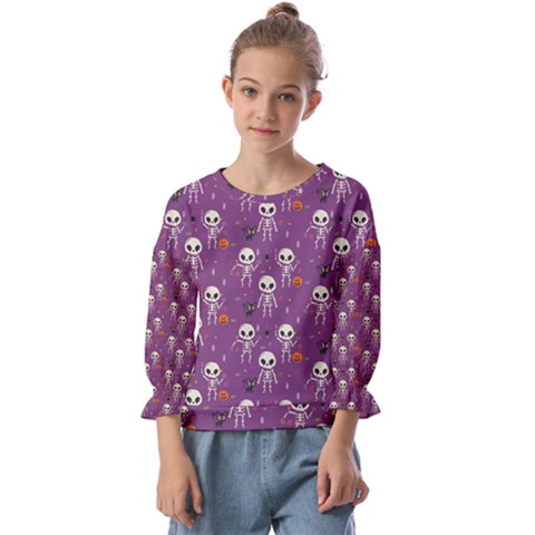 Skull Halloween Pattern Kids  Cuff Sleeve Top by Maspions