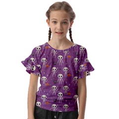 Skull Halloween Pattern Kids  Cut Out Flutter Sleeves by Maspions