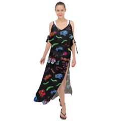 New Year Christmas Background Maxi Chiffon Cover Up Dress by Maspions