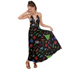 New Year Christmas Background Backless Maxi Beach Dress by Maspions