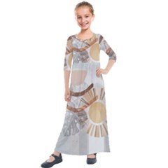 Boho Background Leaves Botanical Kids  Quarter Sleeve Maxi Dress by Maspions